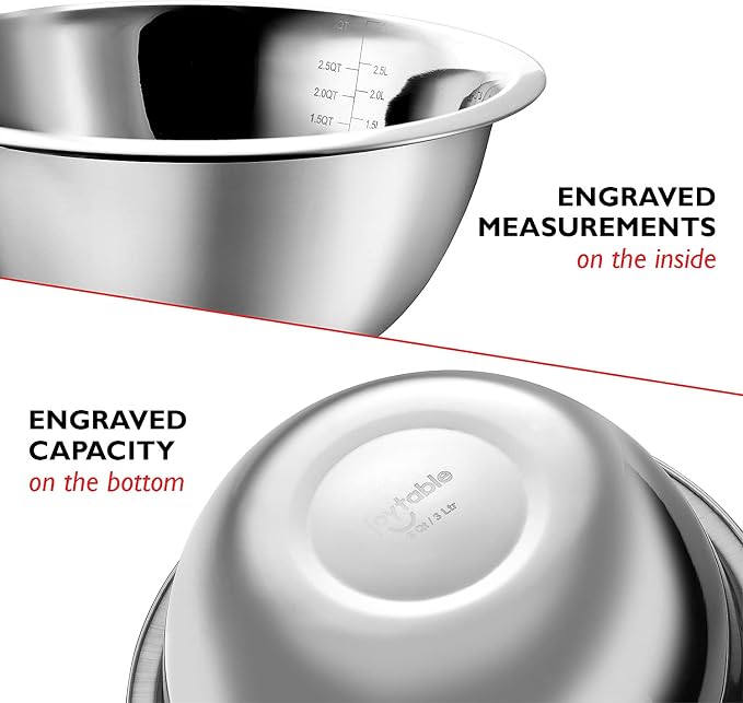 14 Piece Mixing Bowls With Measuring Cups And Spoons Set - Premium Stainless Steel Mixing Bowls Set - Nesting & Stable Metal Mixing Bowls Great For Kitchen, Baking, Cooking, Or Prep