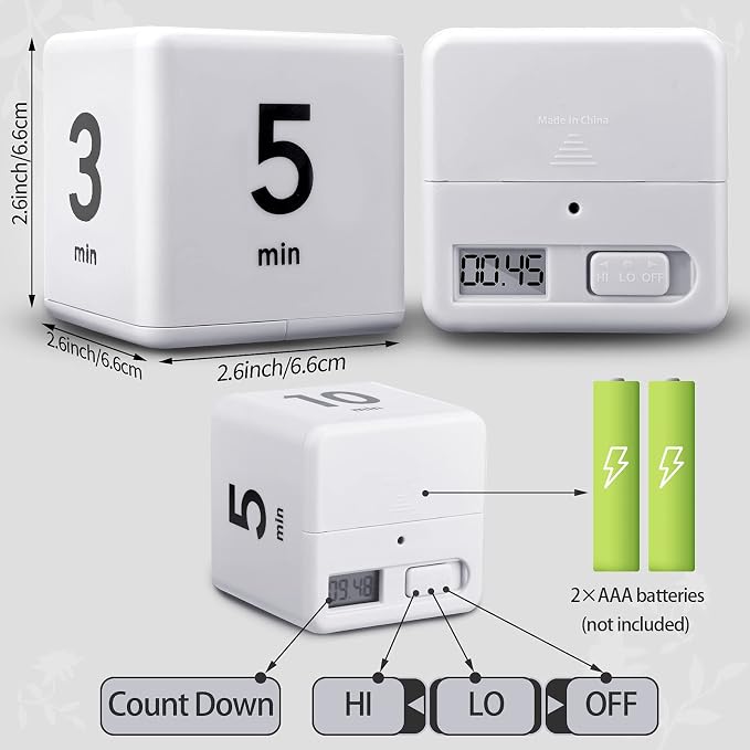 Weewooday 2 Pieces Cube Productivity Timer Flip Gravity Sensor Flip Countdown Countup Workout Timer Management 1 3 5 10 Minutes and 15 20 30 60 Minutes for Back to School Work Kitchen(White, Pink)