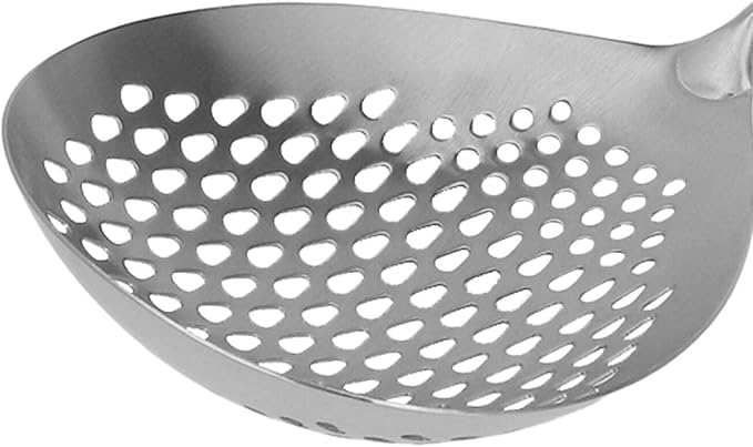Skimmer Ladle, 304 Stainless Steel Slotted Spoon, Long Handle, Large Capacity, 15.7x5.7 Inch, Silver