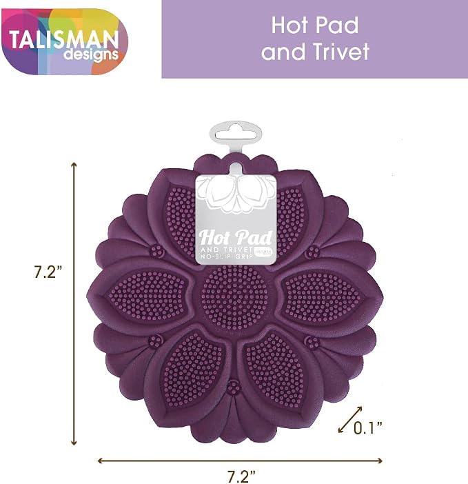 Talisman Designs No-Slip Grip Silicone Hot Pad & Trivet, Surface Protection from Hot Dishes, Up to 500-Degree Heat Resistance, Multipurpose Kitchen Supplies, Black (Set of 1)