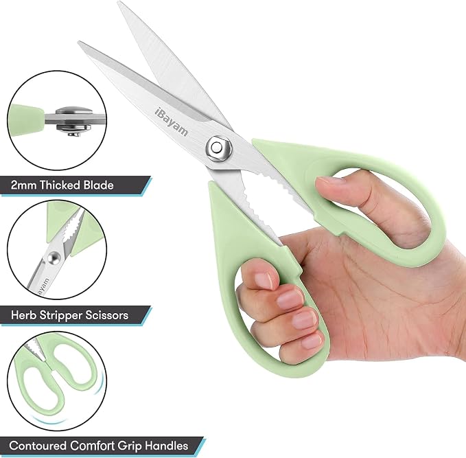 Kitchen Shears, Kitchen Scissors All Purpose Heavy Duty Meat Scissors Poultry Shears, Dishwasher Safe Food Cooking Scissor Stainless Steel Utility Scissor, 2-Pack, Light Blue, Pistachio