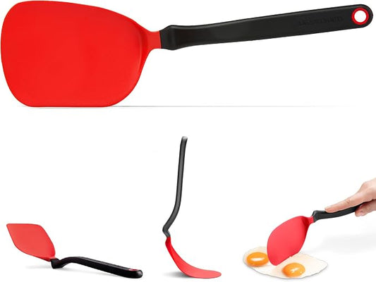 Dreamfarm Chopula Non-Stick-Safe Super-Flexible Sit-Up Spatula with Strong Flat Edge to Separate Food - 12" Red | Non-stick cookware safe, heat resistant, thin, flexible flipper, turner and food chopper with sit-up, no-mess handle, 12"