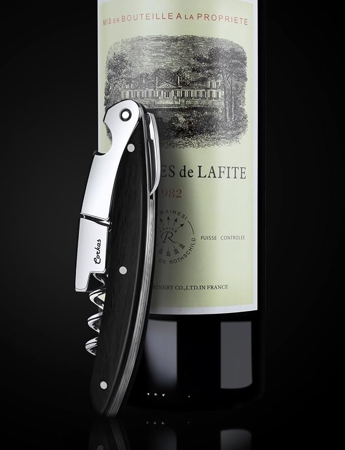 Wine Key - CORKAS Prestige Waiter Corkscrew with Ebony Handle, Handcrafted Wine Opener Manual with Double Hinged, Foil Cutter and Bottle Opener, Ideal Gifts for Sommelier, Bartenders, Servers