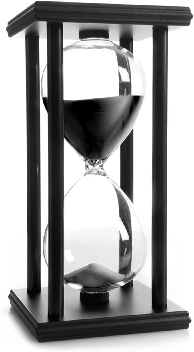 SAMLONG Hourglass 60 Minutes Black Sand Timer, Black Wooden Frame Sandglass