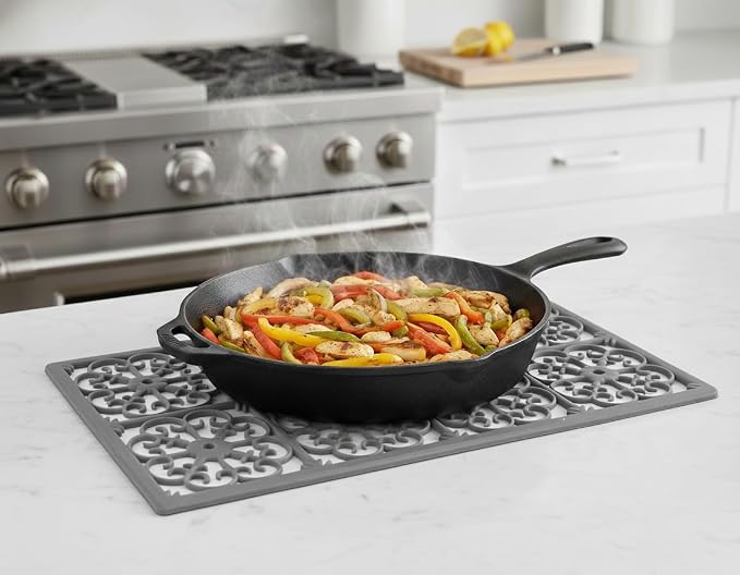 GASARÉ, Extra Large, Thick, Silicone Trivet for Hot Dishes, Pots, and Pans, Heat Resistant Mat for Countertop, Hot Pad for Kitchen, Easy to Clean, 21 x 12 x 3/8 Inches, Gray