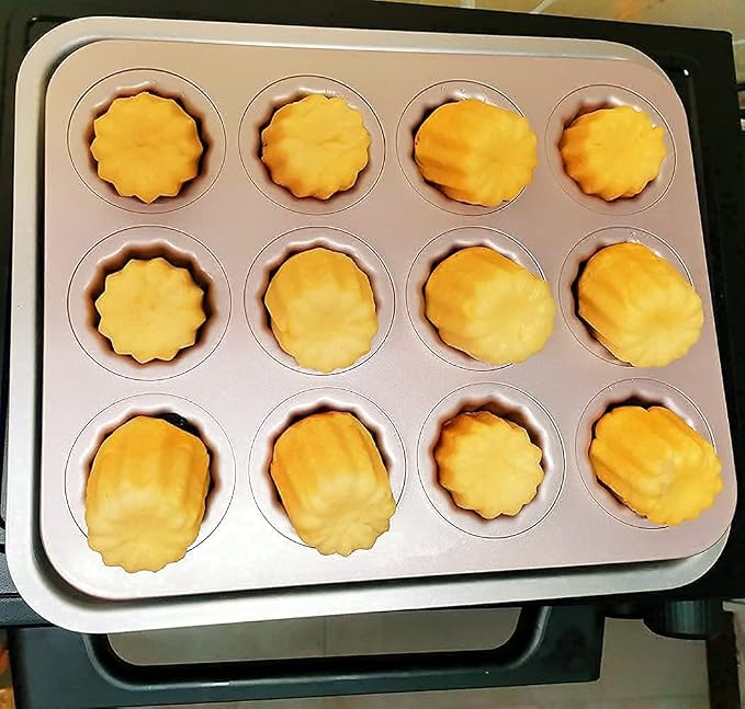 The Love 12-Cavity Nonstick Canele Mold Baking Cake Pan for Bread Muffin Cake Baking Pan, Gold