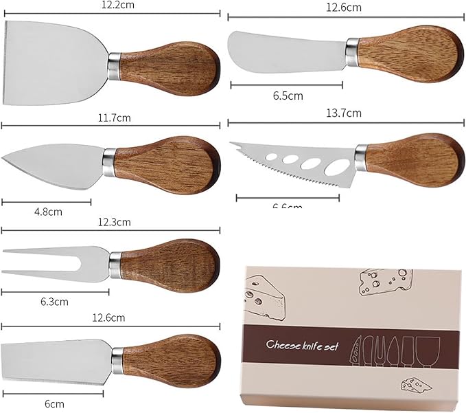 6 Pieces Cheese Knife Set,Cheese Knives Cheese Slicer Cheese Cutter Cheese Fork,Cheese Spreading Knife,Wood Handle Stainless Steel Slicer for Charcuterie Boards Cutlery Gift Set
