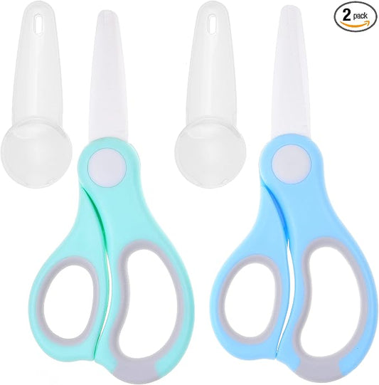 Ceramic Baby Food Scissors - Portable Shears - Healthy Food Cutter with Dust Cover and Storage Case - Cuts Meat, Chicken, Vegetables, Fruits (2-Pack)