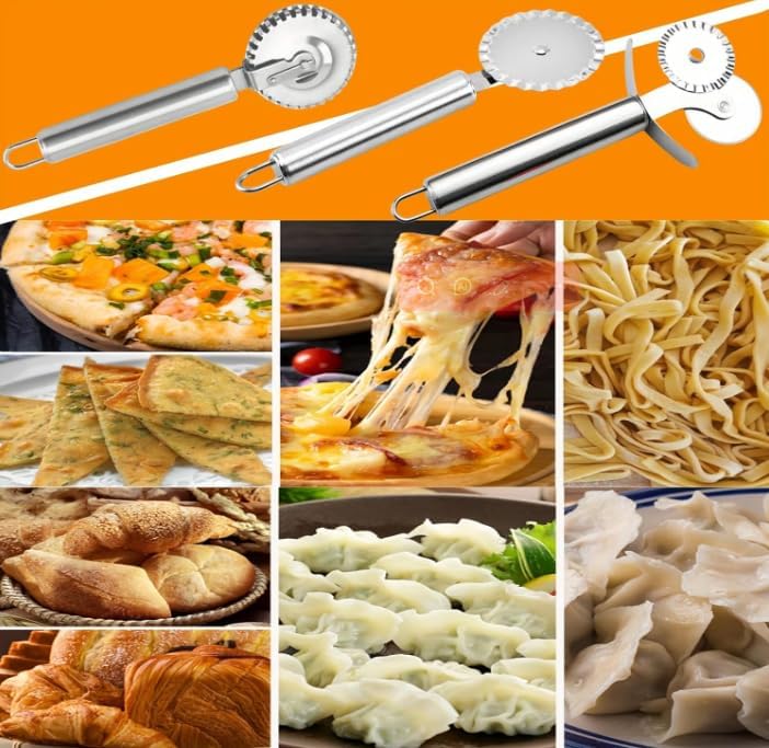 3 PCS Stainless Steel Pastry Wheel Cutter/Ravioli Cutter/Pizza Cutter Wheel Set,Fluted Pasta Crimping Wheel Dough Crimper Pie Crust Cutter,Ergonomic handle, Easy to use and clean