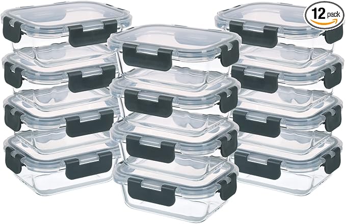 GULFLIN 24-Piece Small Glass Food Storage Containers with Lids Airtight, 1.5 Cup Meal Prep Containers Set, Microwave&Dishwasher Safe, Leak-Proof, BPA-Free, Grey