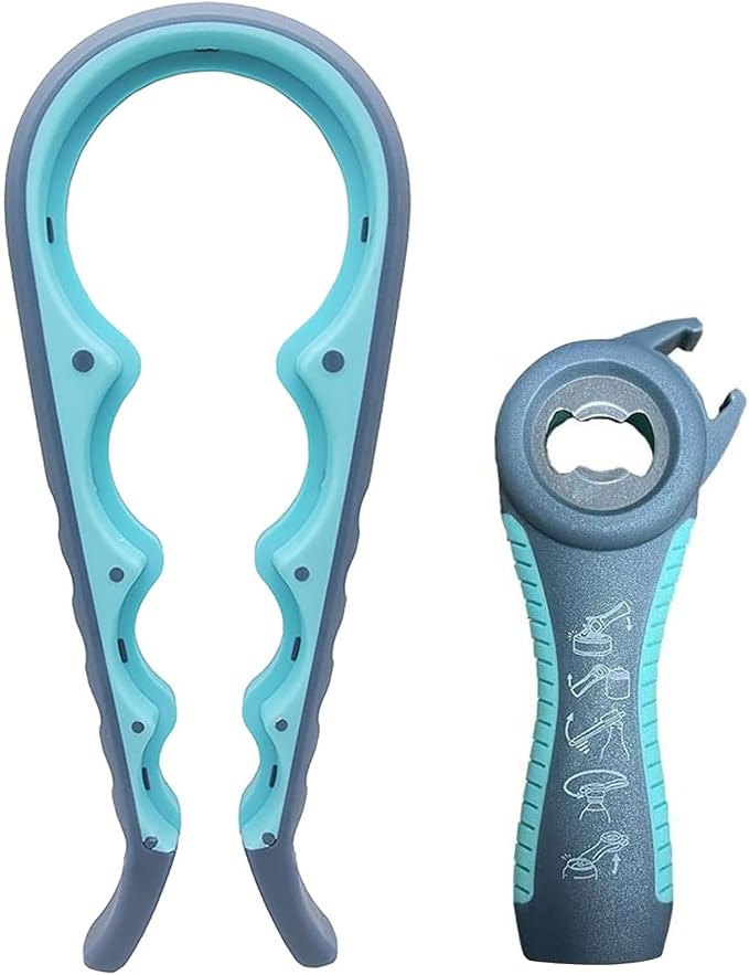Jar Opener for Seniors with Arthritis,Jar Opener for Weak Hands,5-in-1 Bottle Opener,4-in-1 Can Opener (A-Blue)