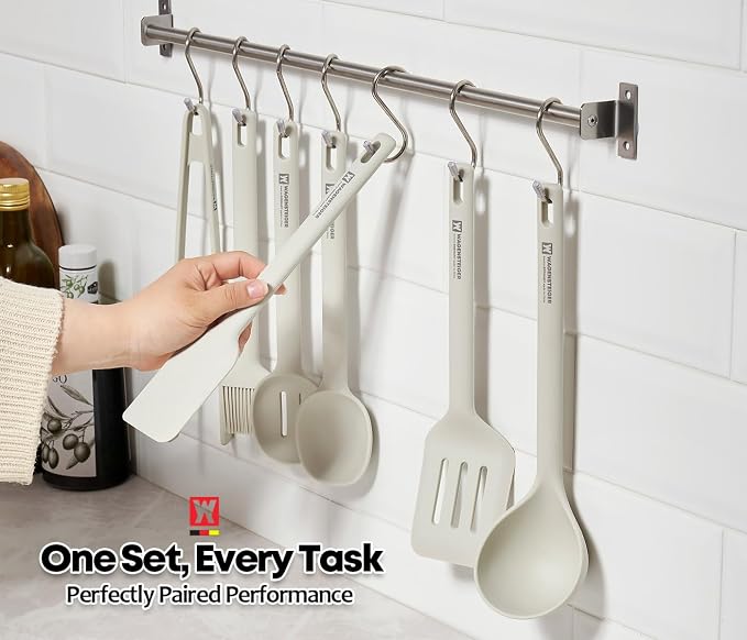 Wagensteiger Light Gray Silicone Slotted Spatula: Cooking Turner with Heat Resistant, Non-stick Cookware Safe, Gentle Head Design, BPA Free (11.81inch x 3.15inch)