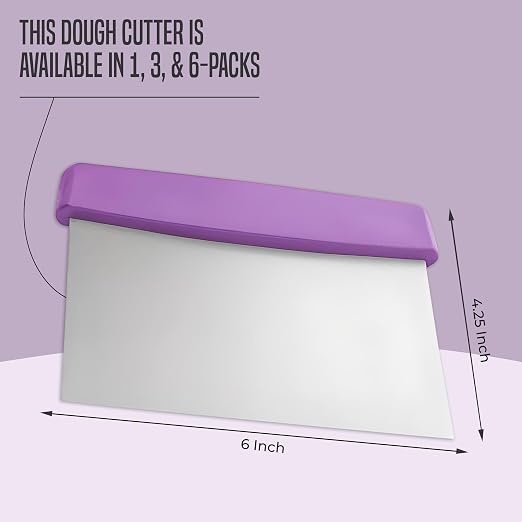 OCS Parts 3-Pack 6" Stainless Steel Dough Cutter and Bench Scraper | Purple Handle | Cutter for Pizza Dough, Bread, and Pastry Dough | Multipurpose Kitchen Utensil