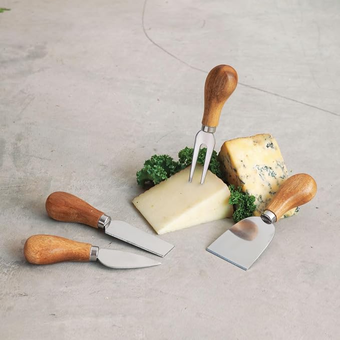 Twine Gourmet Cheese Knives - Stainless Steel Knife Set - Charcuterie Tools Cheese Board Accessories - Stainless Steel and Wood, Set of 4