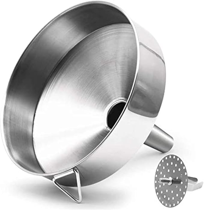 Super Large Stainless Steel Large Funnel with Detachable Strainer/Filter for Cooking Oil and Transmission Liquid and Powder, Food Grade Metal Kitchen Funnels
