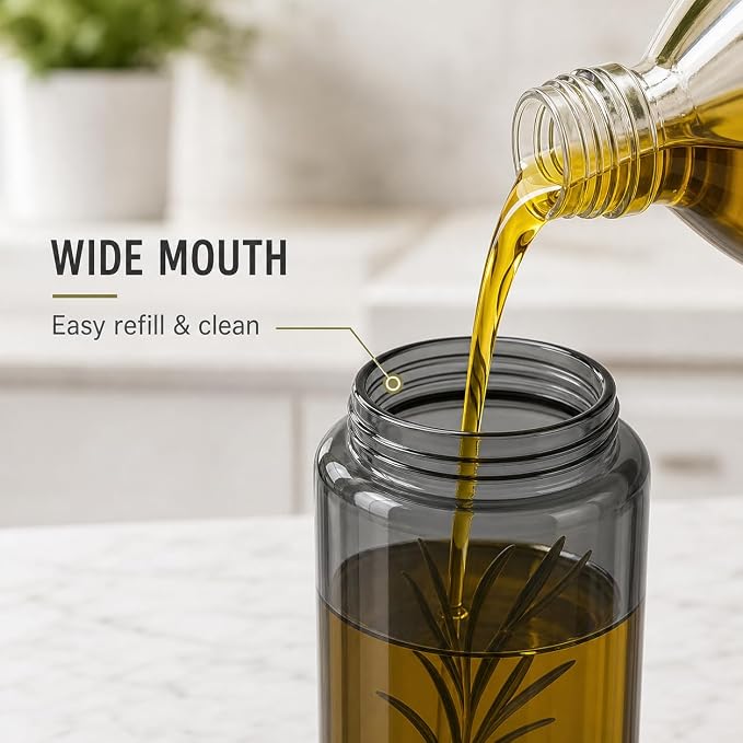 Aelga Olive Oil Dispenser Bottle for Kitchen, 2-Pack 14oz Dark Glass Oil and Vinegar Dispenser Set, Auto Flip Lid, UV-Protected Cooking Oil Cruet with Drip-Free Pour Spout