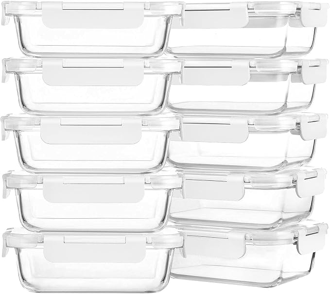 M MCIRCO 10 Pack,22 oz Glass Food Storage Containers with lids, White | Glass Meal Prep Containers,Airtight Lunch Containers with Lids, Microwave, Oven, Freezer and Dishwasher Friendly, BPA Free