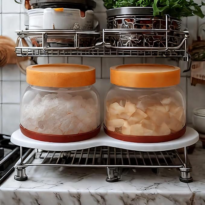 SAIOOL 2-Pack Striped Borosilicate Glass Airtight Canisters - Big mouth Large Capacity, Acacia Wood Lid, Food Storage Jars for Flour, Pasta, Pantry Organization (1200ml Gallon （Strew 2 pack）)