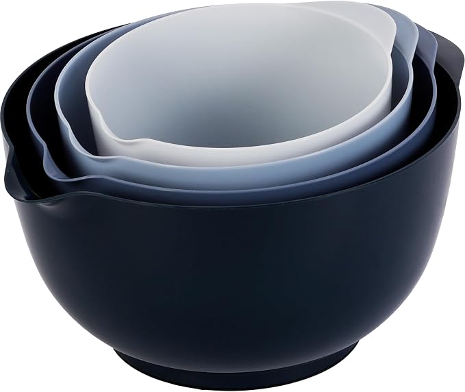 BoxedHome Classic Mixing Bowls Set of 4, BPA Free Plastic, Microwave Safe | 4.5, 3.5, 2.5 and 1.7 qt, Non-slip Base Large Non-toxic Nesting Bowl with Pour Spout, Dishwasher Safe, for Prep, Cooking