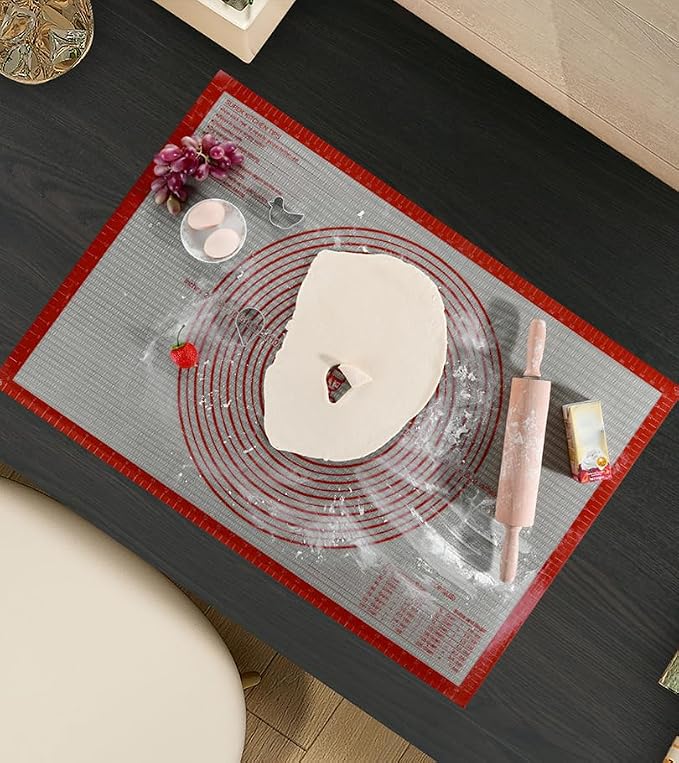 Non-slip Silicone Pastry Mat Extra Large Measurements 36''x 24'' Baking Mat | Silicone Baking Mat Counter/Dough Rolling/Oven Liner/Fondant/Pie Crust Sourdough Bread Baking Supplies（Red）