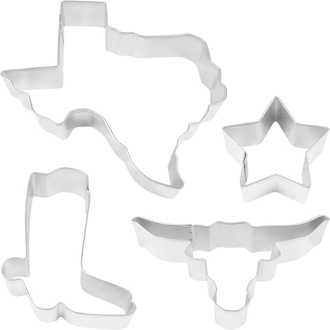 R&M International Texas Cookie Cutters, State, Cowboy Boot, Longhorn, Star, 4-Piece Set