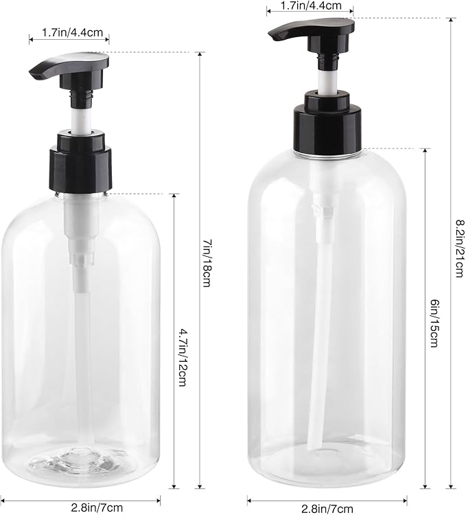 Plastic Pump Bottles Dispenser 2Pack 16.9oz Shampoo Bottle BPA Free | Empty Pump Bottle Refillable Clear Shampoo Conditioner for Lotion, Liquid Soap, Massage Oil