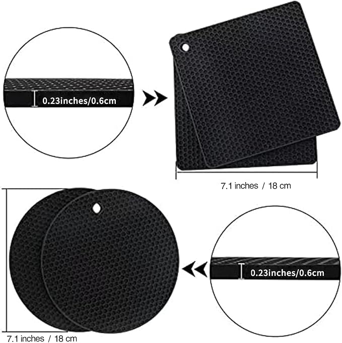 4 Pack Trivets for Hot Dishes | Hot Pads for Kitchen, Silicone Pot Holders for Kitchen Countertops,Table, Hot Pots and Pans, Easy to Wash and Dry,Black