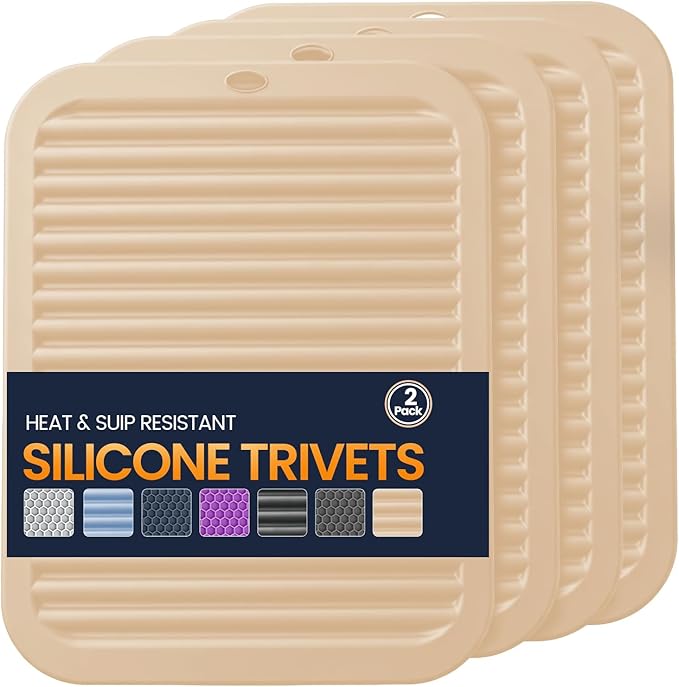 Silicone Trivet Mats 4 Heat Resistant Pot Holders Multipurpose Non-Slip Hot Pads for Kitchen Potholders, Drying mat, Jar Opener, Spoon Holder, Coaster.(Ivory White)