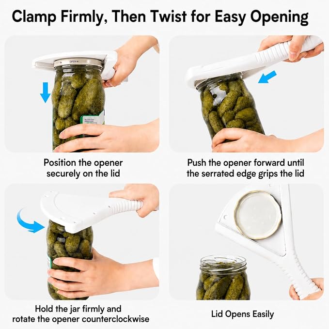 Jar Opener for Weak Hands and Seniors with Arthritis — 3-in-1 Stainless Steel Lid Gripper, Opens 0.5"–5.1" Jars and Bottles, Manual Kitchen Tool for Low Strength, Elderly