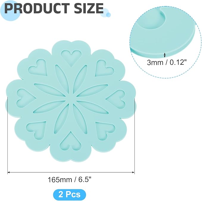 uxcell 2Pcs Silicone Trivet Mats, Flower Pattern Silicone Pad Hot Pad Pan Protectors Table Protector Heat Resistant Mat for Countertop, Hot Dishes, Hot Pots and Pans, Blue Green