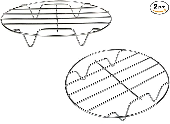 TamBee 7 Inch Round Cooking Rack Air Fryer Rack Cooking Steaming 304 Stainless Steel Round Rack Cross Wire w Stand Cookware for Air Fryer Pressure Cooker Canning 2Pcs(2,7Inch)