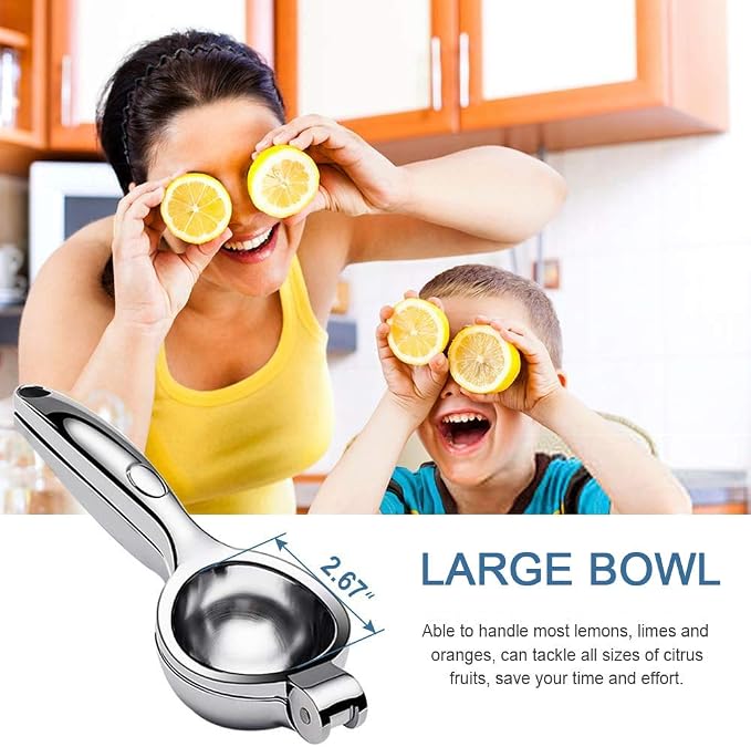 Lemon Squeezer Stainless Steel Manual Hand Squeezer/Lime Juicer Hand Citrus Press Juicer Metal - 2.7" Extra Large Premium Quality Heavy Duty Solid Metal Bowl Silver
