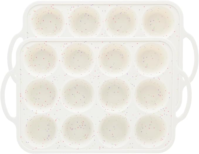 Silicone Muffin Pan, Metal Reinforced Frame Regular Size 2.8 Inch Cupcake Pan with Handle 12 Cups Nonstick Muffin Tray for Baking BPA Free 1 Pack Confetti