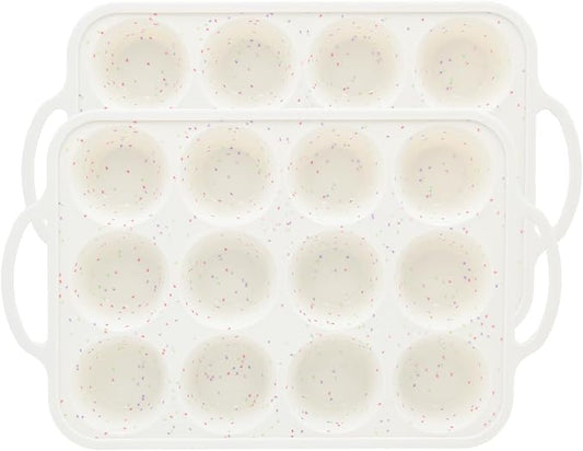 Silicone Muffin Pan, Metal Reinforced Frame Regular Size 2.8 Inch Cupcake Pan with Handle 12 Cups Nonstick Muffin Tray for Baking BPA Free 1 Pack Confetti
