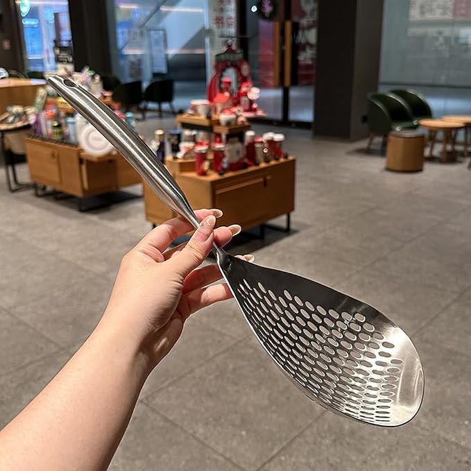 Extra Large Skimmer Slotted Spoon, 304 Stainless Steel Spider Strainer Spoon for Cooking and Frying, Pasta Strainer, Restaurant or Kitchen Tools