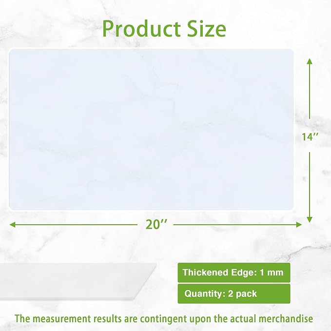Large Silicone Mats for Kitchen Counter: 2Pcs Heat Resistant 14" x 20"(1mm) | Clear Silicone Sheets for Countertop Protector - Translucent Thin Grip Non-Slip Non-Stick Easy to Cut Baking Mat for Pastry