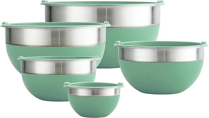 Tramontina 10 Pc Covered Stainless Steel and Silicone Mixing Bowl Set | Mint Green