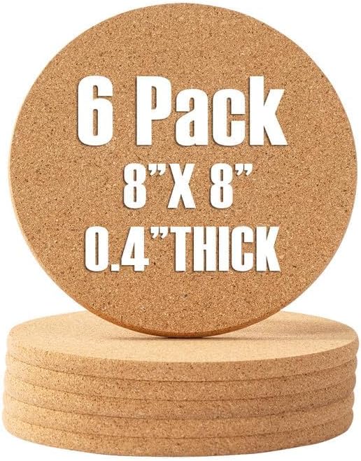 FirstGift Cork Trivet - 6 Pack High Density Cork Trivet Set- 8" Diameter x 0.4" Thick Round - Hot Pads for Table & Countertop