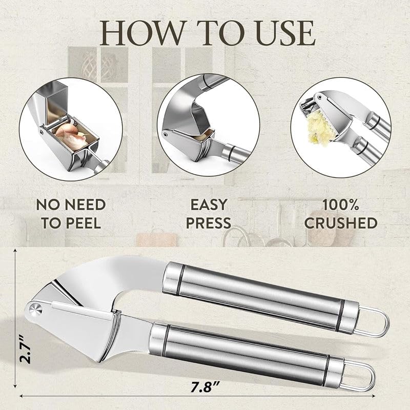 MAMALADY Garlic Press Stainless Steel Set Professional Grade Garlic Press Mincer Peeler Dishwasher Safe