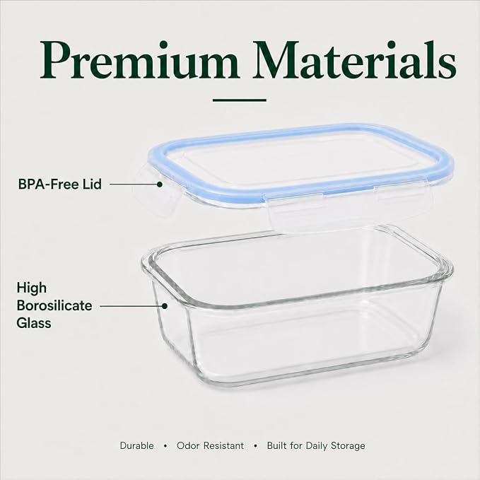 2 Pack 63oz Large Glass Storage Containers with Lids Big Meal Prep Food Container Set for Storing food, vegetables or fruits, BPA Free, Freezer Dishwasher Oven Safe