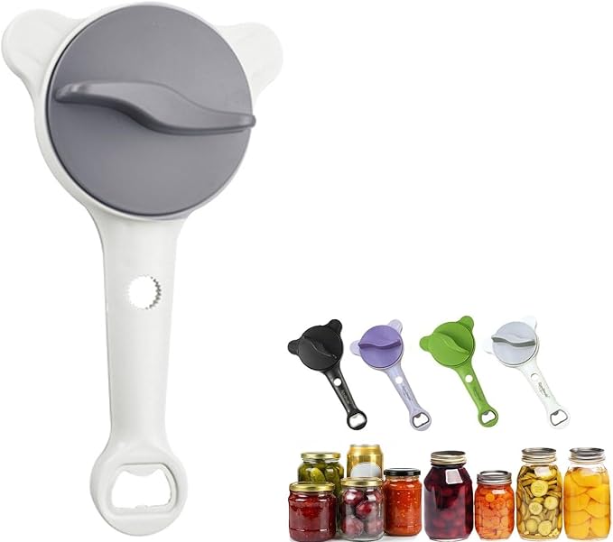 4-in-1 Multi-Functional Retractable Jar & Bottle Opener, Adjustable Stainless Steel Jar Opener for Seniors & Arthritis Sufferers,Suitable for 1''-3.5'' Jars, Bottles, Cans,Beer Caps (Grey)