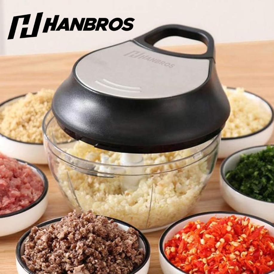 Manual Food Processor Vegetable Chopper, Portable Hand Pull String Garlic Mincer Onion Cutter for Veggies, Ginger, Fruits, Nuts, Herbs, etc., 2 Cup With Egg Batter and Garlic Peeler, W1031-1