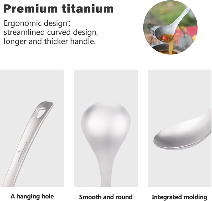 Boundless Voyage Titanium Long Handle Ladle Soup Spoon Thickeness Tableware Porridge Stew Sauce Deep-bowled Ladle Scoop Kitchen Cooking Utensils