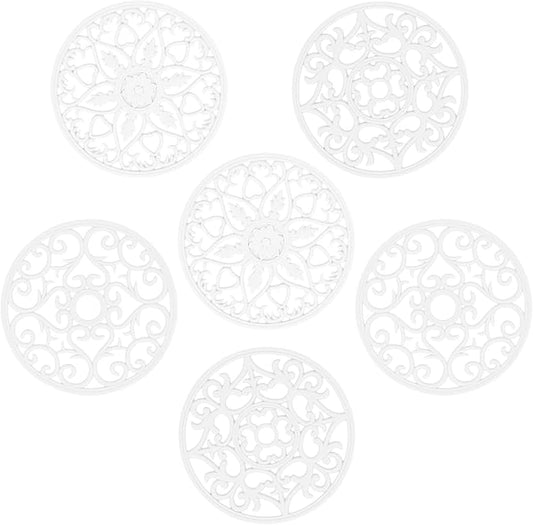 Silicone Trivets Mats for Hot Pots and Pans, Multi Purpose Trivets Mat -Heat Resistant Silicone Trivet Intricately Carved Hot Pads Set of 6 (F: Style 1-White)