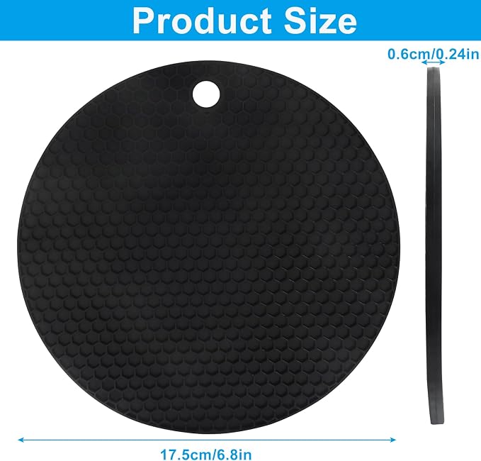Silicone Trivet Mat, 6Pcs, Black | Non Slip, Heat Resistant, Extra Thick, Large, Multipurpose