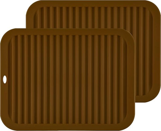 Silicone Trivets for Hot Dishes, Pots & Pans, Hot Pads for Kitchen, Heat Resistant Mat for Quartz Counter Table, Multi-Purpose Silicone Trivet Mat Pot Holders Set 2 Brown