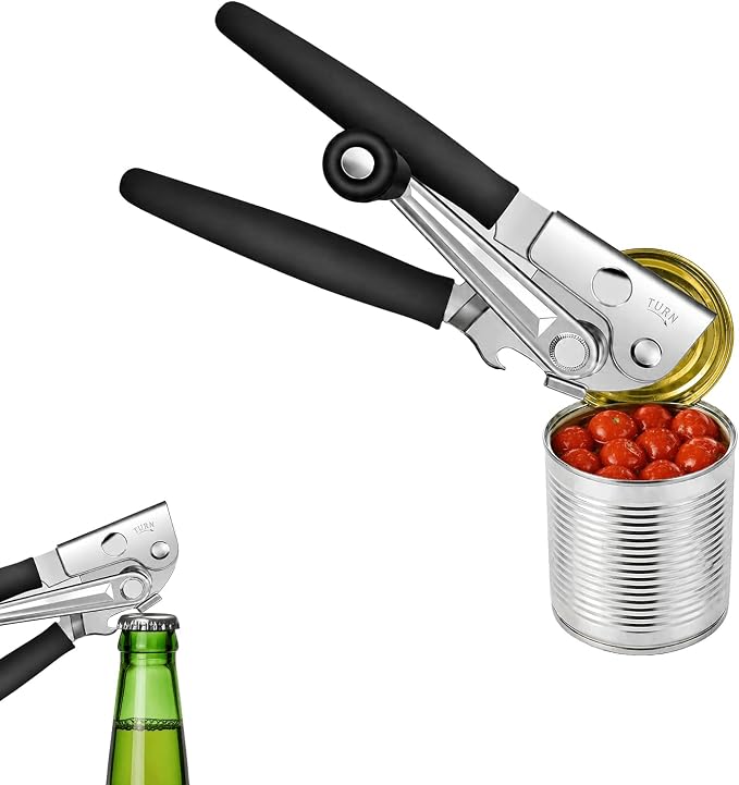 Commercial Can Opener Heavy Duty, Hand Can Opener Manual, Stainless Steel for Restaurant and Home, Black Swing Grips,for Most Bulk Size Cans.