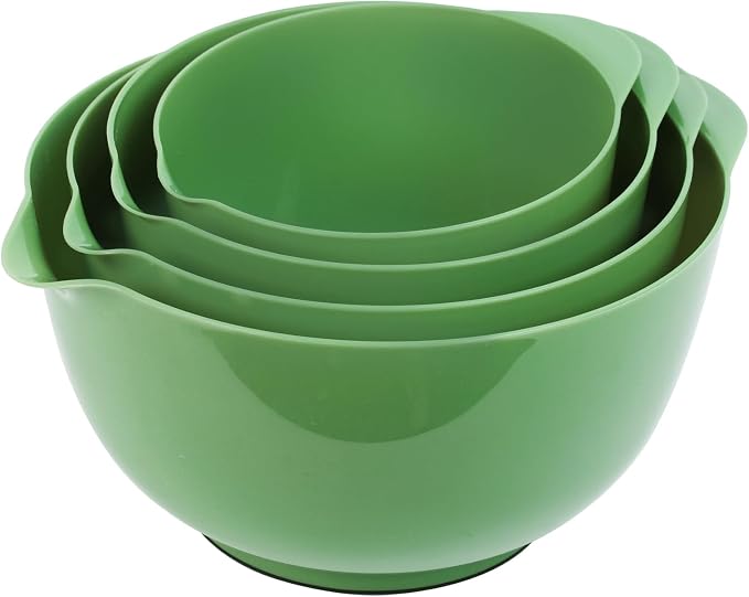 BoxedHome Classic Mixing Bowls Set of 4, BPA Free Plastic Microwave Safe | 4.5, 3.5, 2.5 and 1.7 QT, Non-slip Base Large Non-toxic Nesting Bowl with Pour Spout, Dishwasher Safe, for Prep, Cooking
