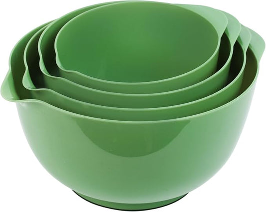 BoxedHome Classic Mixing Bowls Set of 4, BPA Free Plastic Microwave Safe | 4.5, 3.5, 2.5 and 1.7 QT, Non-slip Base Large Non-toxic Nesting Bowl with Pour Spout, Dishwasher Safe, for Prep, Cooking