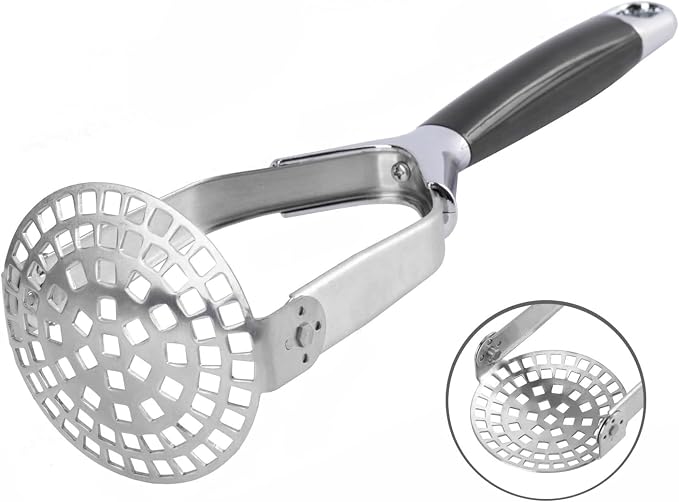 Mashed Potato Masher Stainless Steel Foldable Non Stick 12 Inch Long Handle Heavy Duty Smasher Kitchen Tool,Potato Masher and Peeler for Avocado, Bean, Baby Food, Silver